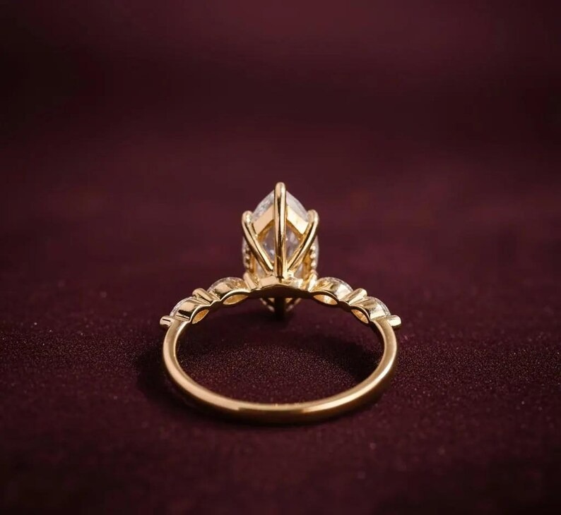 Marquise Cut Moissanite Engagement Ring, Hidden Halo Weeding Ring With Marquise Side Gemstone Accent Ring, Anniversary & Bridal Gift For Her