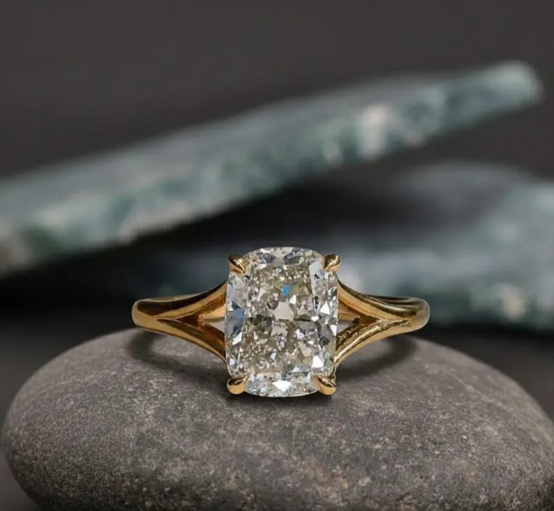 Cushion Cut Solitaire Engagement Ring, 4 Prongs Wedding Diamond Ring, Elongated Cushion Cut Anniversary Ring, Proposal Ring Gift For Women