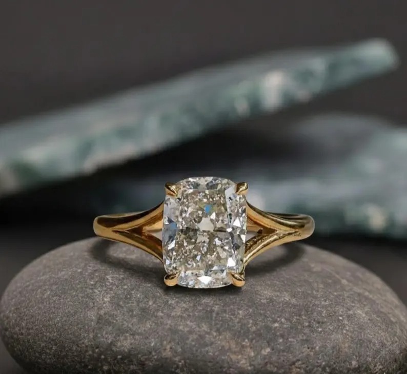 Cushion Cut Solitaire Engagement Ring, 4 Prongs Wedding Diamond Ring, Elongated Cushion Cut Anniversary Ring, Proposal Ring Gift For Women