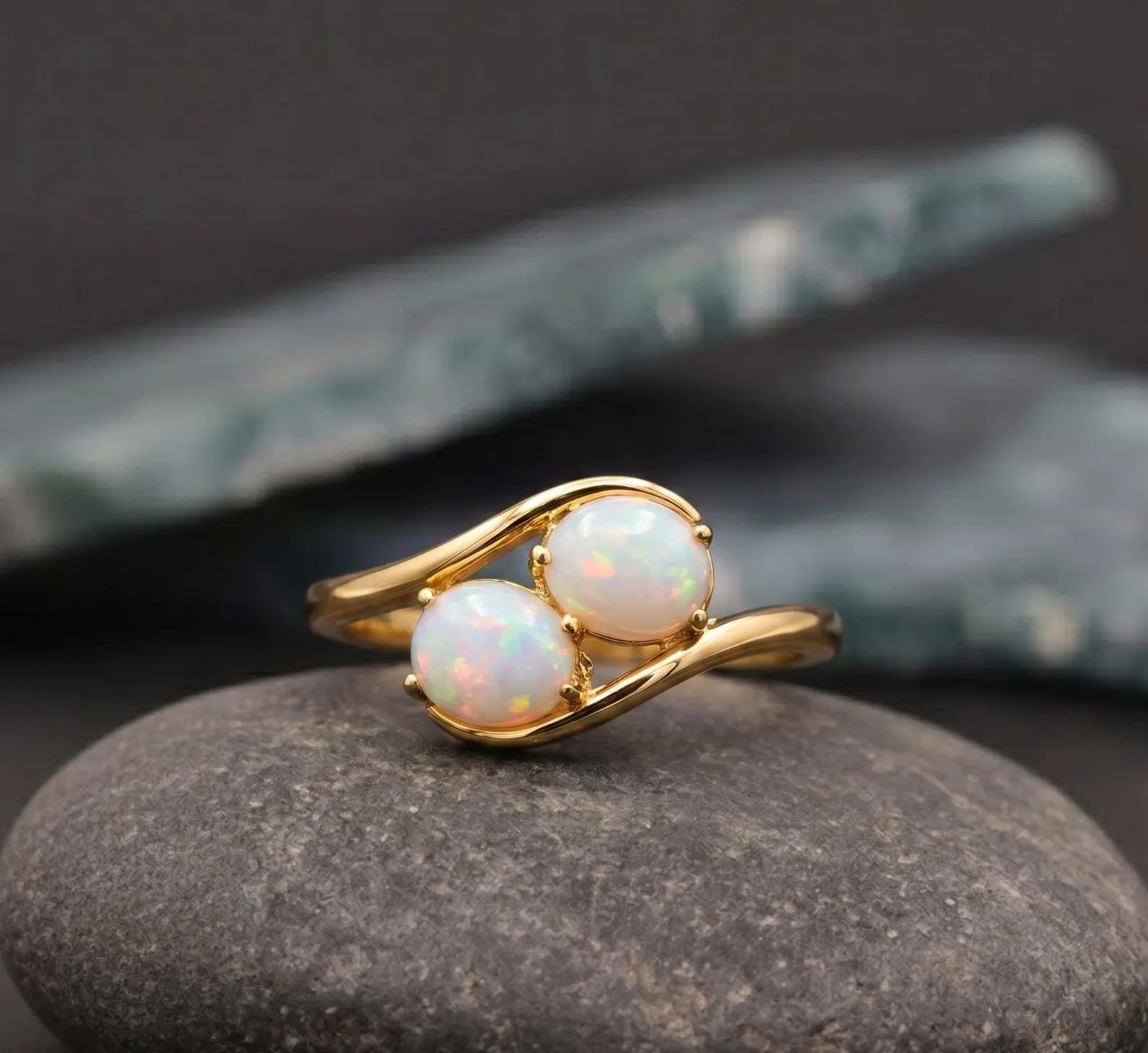 Opal Ring, Natural Opal Ring In 14k Gold-October Birthstone-Fire Opal Wedding Band Ring, Handmade Dainty Opal Promise Ring, Anniversary Gift