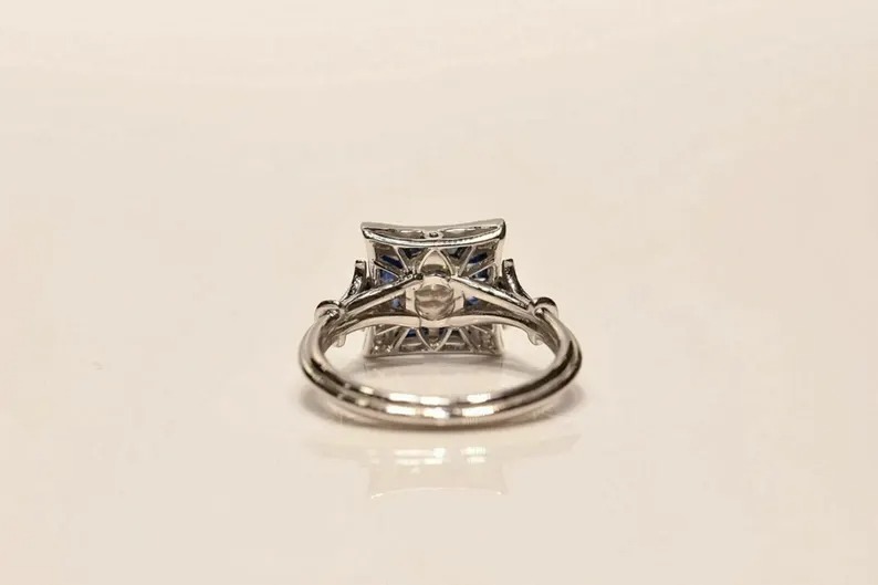 Antique Inspired Old European Diamond Ring – Edwardian Sapphire Engagement Ring – Art Deco Vintage Proposal Ring – Victorian Gift for Women