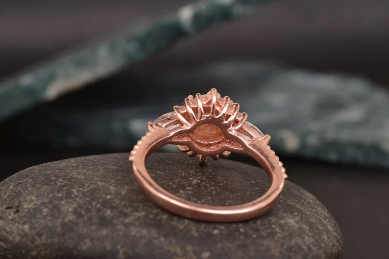 Round Cut Natural Sunstone Engagement Ring, Gemstone Heal Crystal Ring, Energy Jewelry Gift Women, Promise Ring, Minimalist Wedding Ring