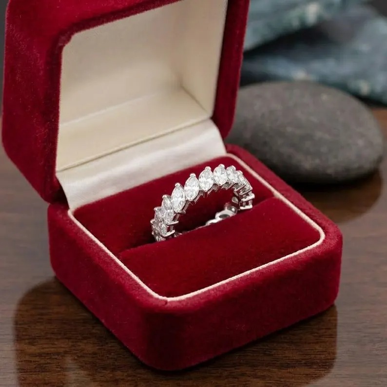 1.00ct Marquise Moissanite Wedding Stackable Band, Diamond Eternity Engagement Band, 925 Sterling Silver, Moissanite Band, Anniversary Gift