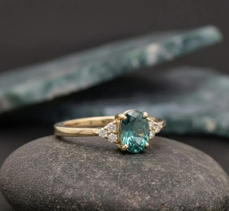 Oval Cut Aquamarine Ring, Minimalist Aquamarine Engagement Ring, Blue Gemstone Promise Ring, 14k Solid Gold Ring, Birthday Gift For Women