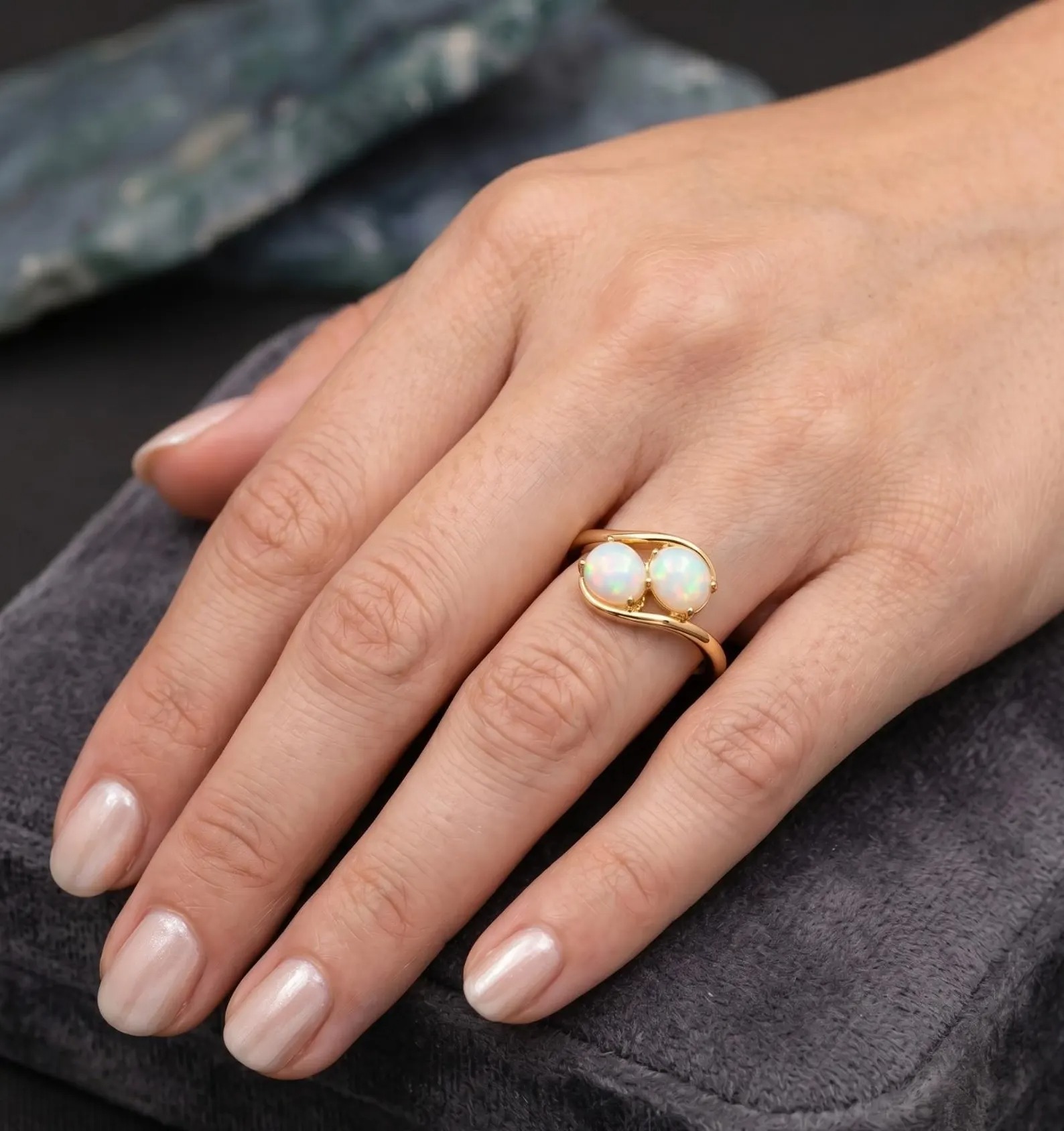 Opal Ring, Natural Opal Ring In 14k Gold-October Birthstone-Fire Opal Wedding Band Ring, Handmade Dainty Opal Promise Ring, Anniversary Gift