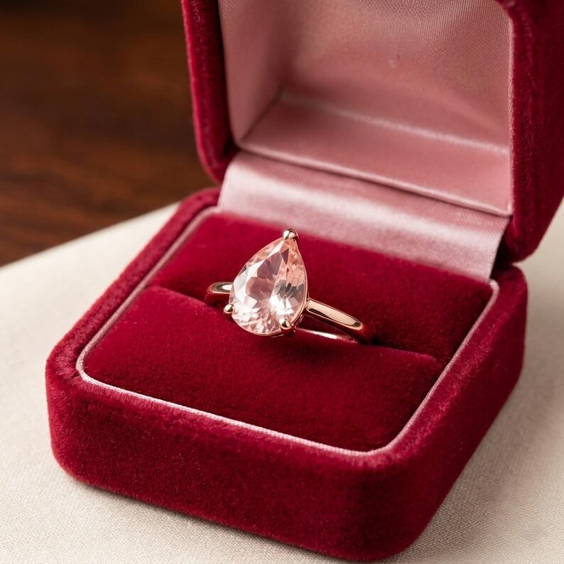 Rose Quartz Ring, Pear Pink Gemstone Engagement Ring, 18k Solid Gold, Natural Gemstone, Stackable Ring, Birthstone Jewelry, Gift for Mom