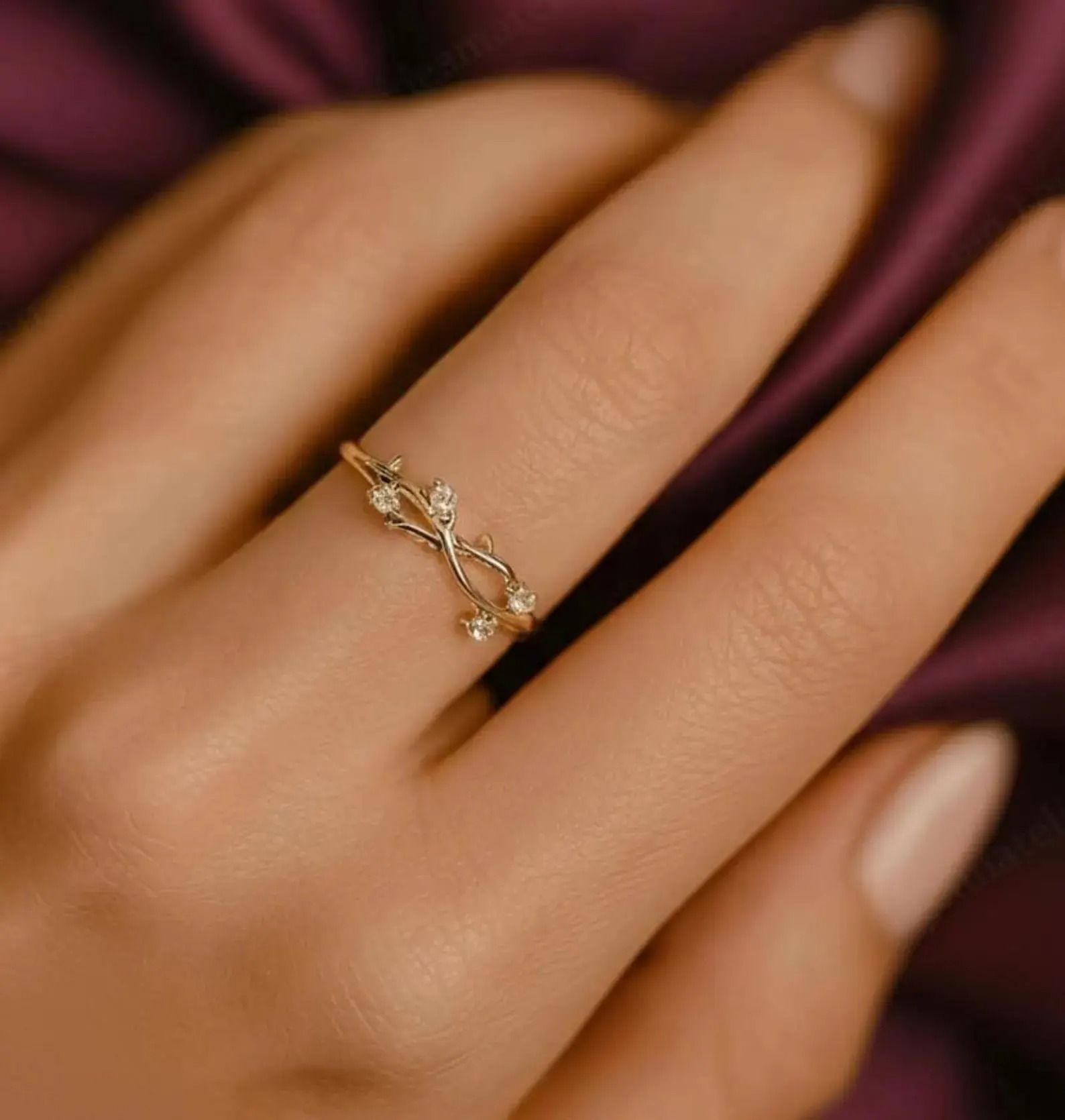 Half Eternity Twig Band Ring, Round Cut Diamond Band, Vintage Art Deco Cluster Wedding Band, Leaf Design Unique Band Ring, Women's Gift Ring