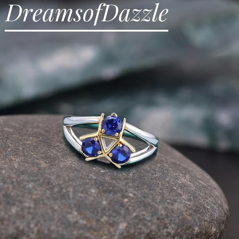 Triforce Zora's Sapphire Spiritual Stone Diamond Ring, 14K Gold Legend of Zelda Inspired Ring, Video Game Engagement Ring, 925 Sterling Ring