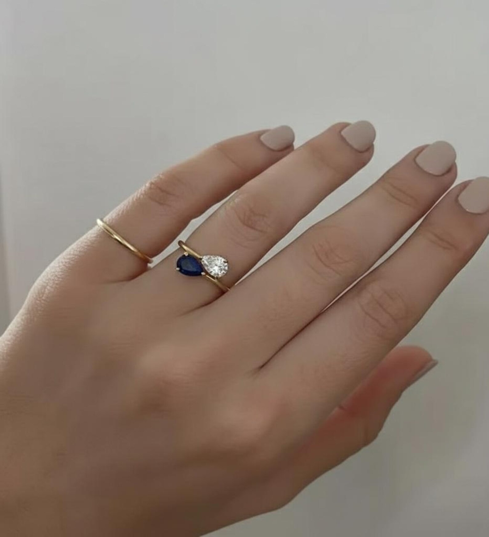 Vintage Toi Et Moi Engagement Ring, Blue Sapphire & Pear Moissanite Ring, 14k Gold Promise Ring, Two Stone Wedding Ring, Anniversary Gift