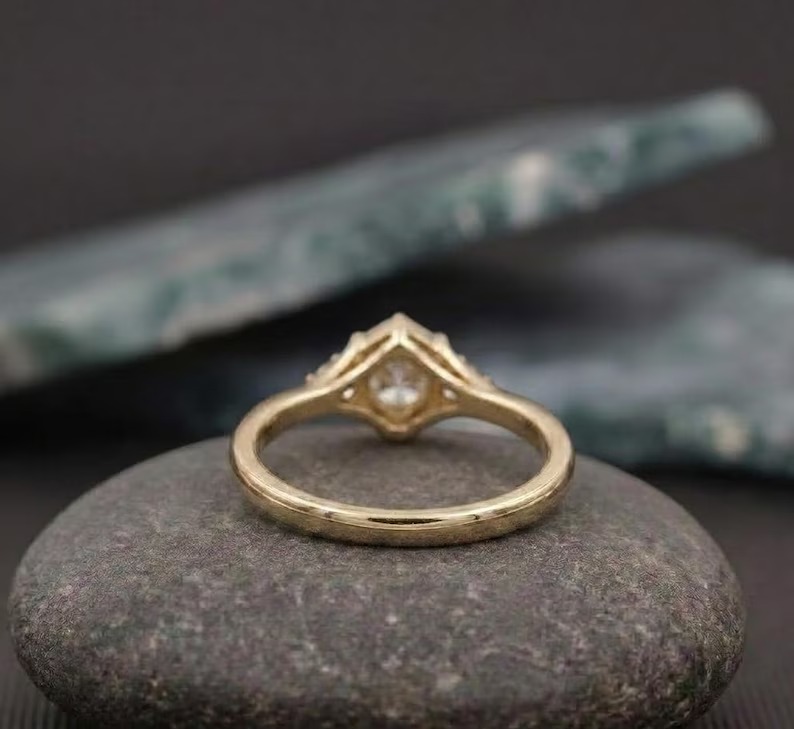 Minimalist Gold Engagement Ring, Round Cut Moissanite Ring, Dainty Promise Ring, Vintage Style Bridal Ring, Unique Wedding Ring Gift for Her