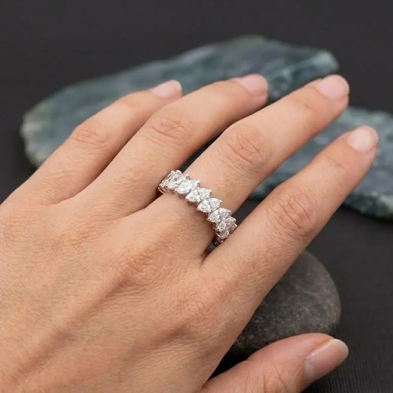 1.00ct Marquise Moissanite Wedding Stackable Band, Diamond Eternity Engagement Band, 925 Sterling Silver, Moissanite Band, Anniversary Gift