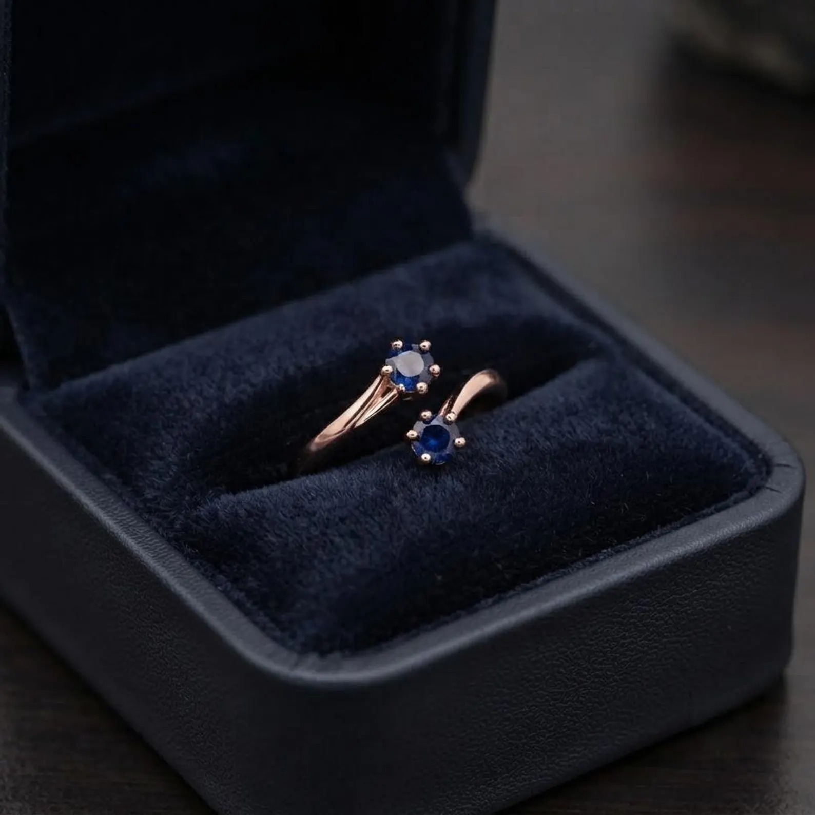 Rose Gold Open Wrap Ring, Blue Sapphire Adjustable Ring, Minimalist Dainty Ring, September Birthstone Gift For Her, Round Cut Sapphire Ring