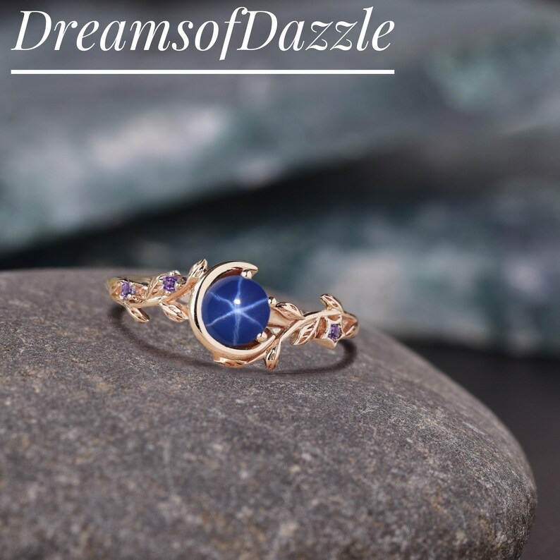 Vintage Blue Lindy Star Ring, Blue Star Sapphire Silver Ring, 925 Sterling Silver, Lab 6 Rays Star Gemstone, Engagement Ring, Gift For Her
