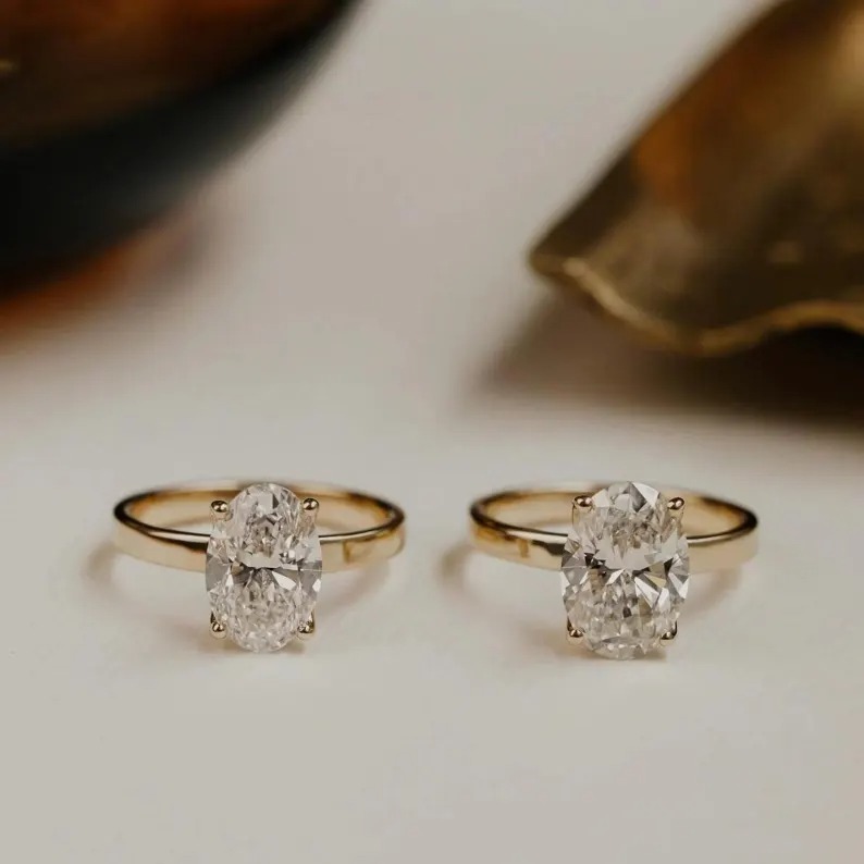 Oval Cut Moissanite Engagement Ring, 14K Solid Gold Solitaire Ring, Anniversary Ring Gift For Wife Diamond Ring, Minimalist Wedding Jewelry