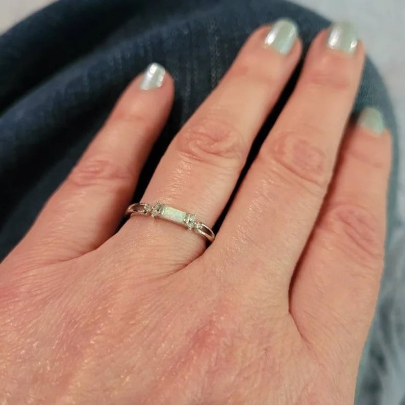 Vintage Wedding Ring, Silver Ring For Women, Opal Engagement Ring, Dainty Ring, Women's Promise Ring, 10k Solid Gold Ring, Wedding Band