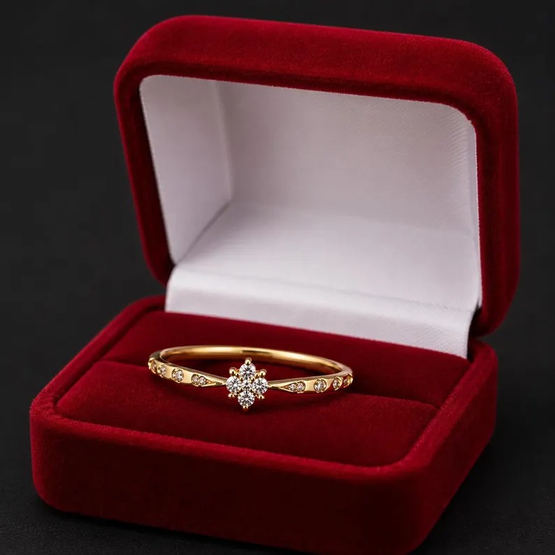 Round Cut Moissanite Flower Cluster Ring, Vintage Diamond Accent Engagement Ring, Anniversary & Wedding Promise Ring For Her, Christmas Gift