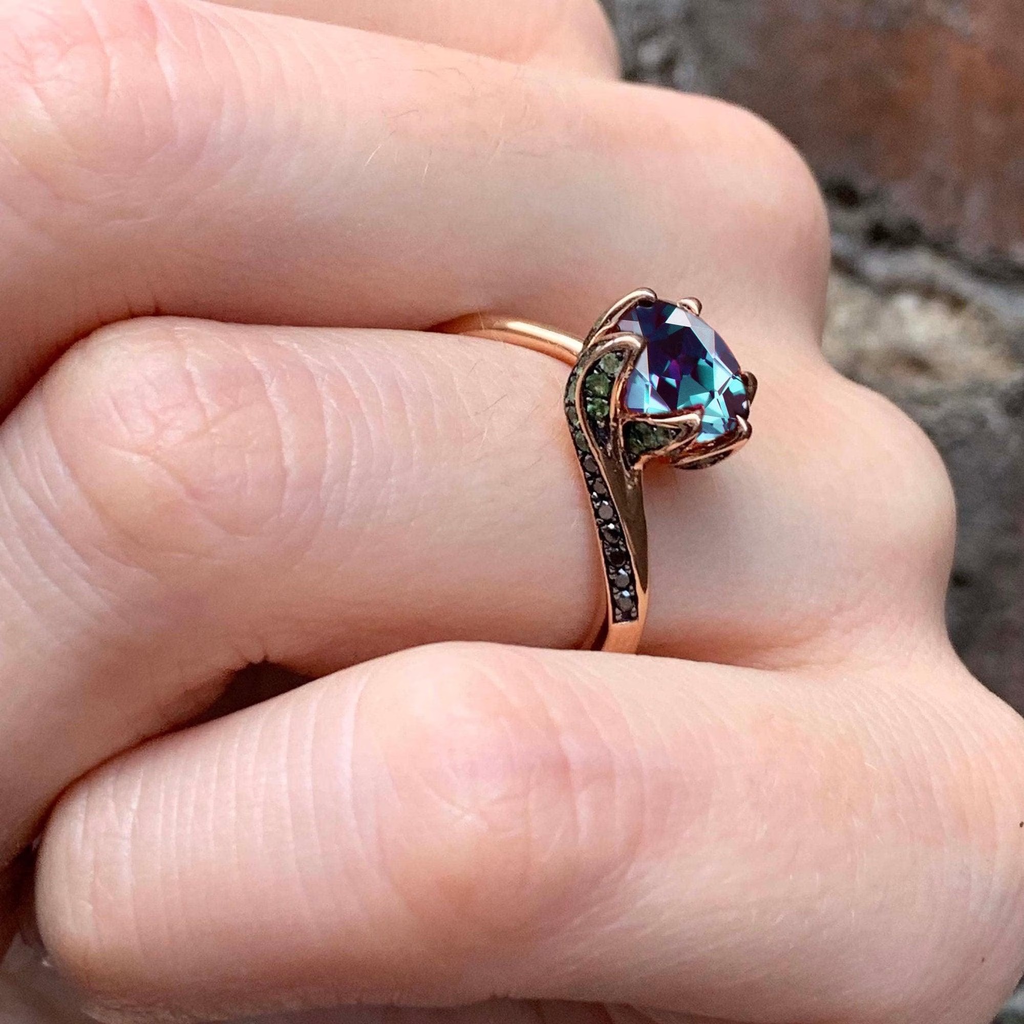 Alexandrite Engagement Ring Emerald Ring Color Change Alexandrite Ring Vintage Ring Rose Gold Alexandrite Ring Unique Ring Promise Ring