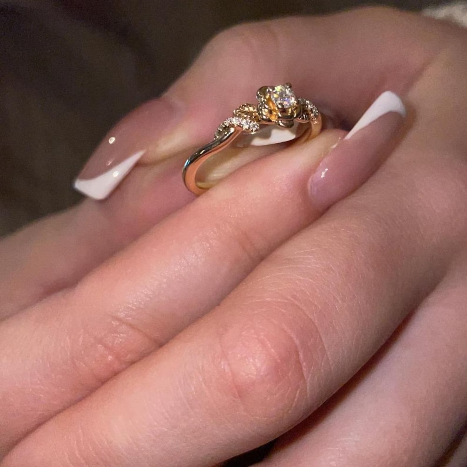 Floral Round Cut Moissanite Engagement Ring Rose gold Delicate Nature inspired Leaf design Bridal Ring Twist Anniversary Ring