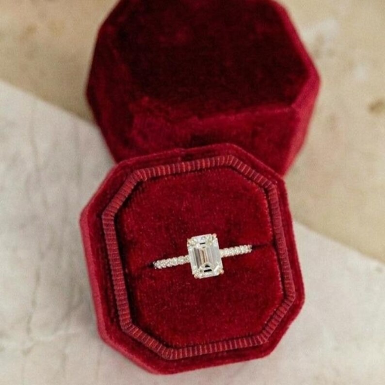 2.5ct Emerald Cut Moissanite Engagement Ring, Solitaire Moissanite Gold Promise Ring, Bridal Wedding Ring, Delicate Anniversary Ring Gifts