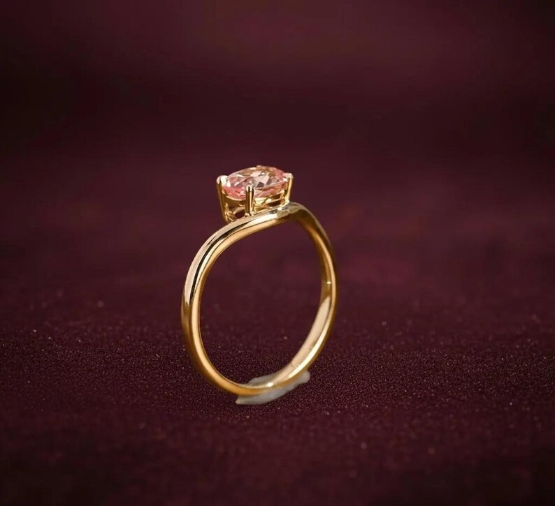 Oval Shaped Pink Sapphire Engagement Ring, Curved Wedding Band, Unique Bridal Gemstone Ring, Personalized Anniversary Ring Gift For Women