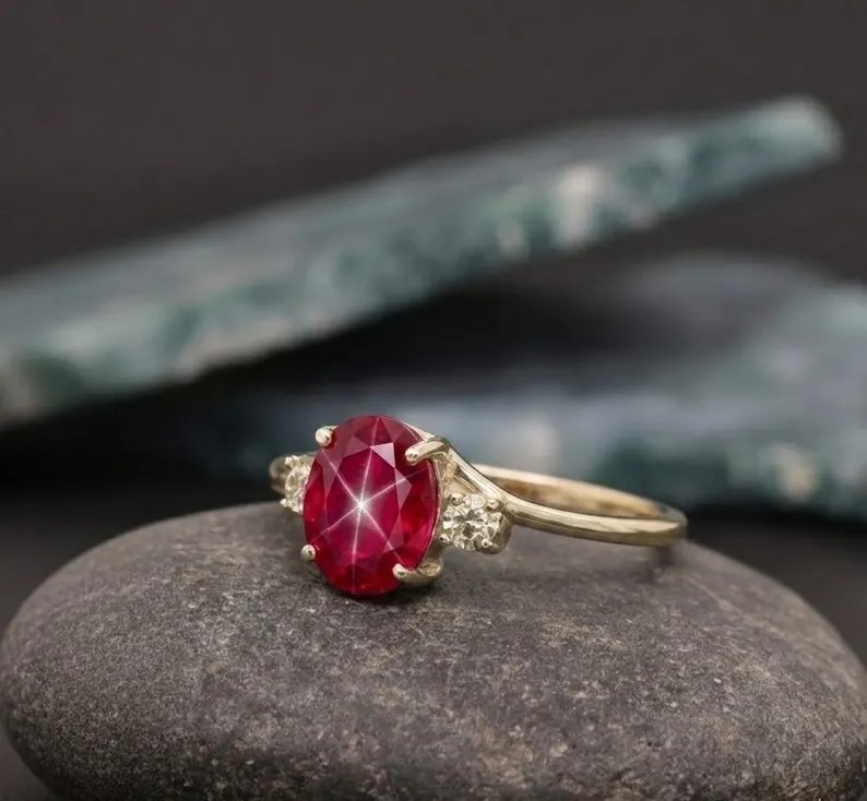 Vintage Red Lindy Star Ring, Red Star Ruby Silver Ring, 925 Sterling Silver, Red Star Sapphire Gemstone Ring, Engagement Ring, Gift For Her