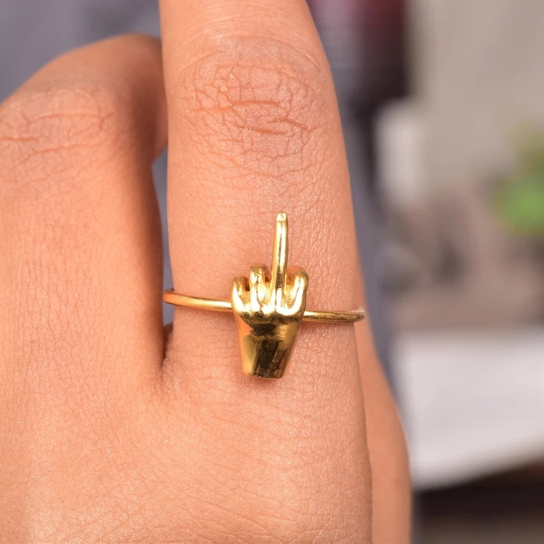 14K Gold Middle Finger Ring: Sterling Silver Statement Jewelry
