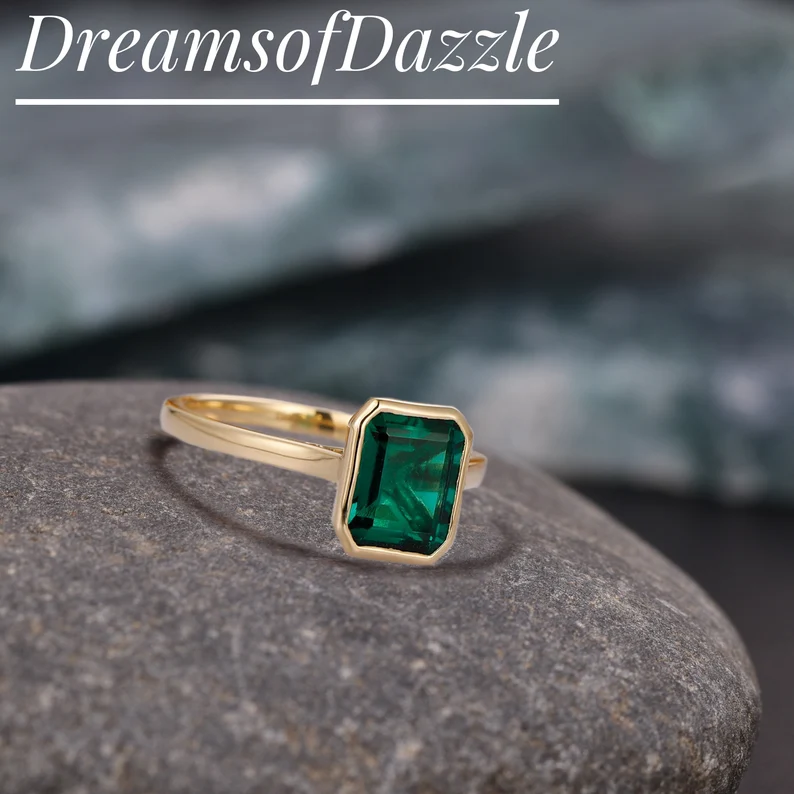 Radiant Cut Emerald Ring 14k Solid Gold Wedding Ring Solitaire Emerald Ring May Birthstone Handmade Jewelry Anniversary Gift For Her Women