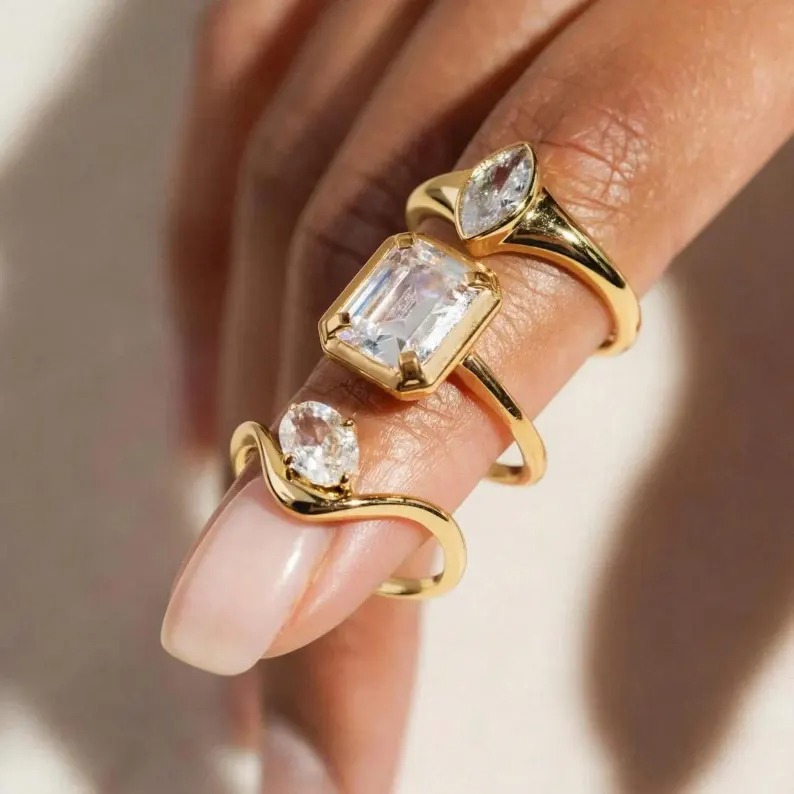 Oval Moissanite Ring 14k Solid Gold Floating Gem Ring East West Unique Sideway Oval Cut Ring Unique Floating Stone Wedding Promise Ring Gift