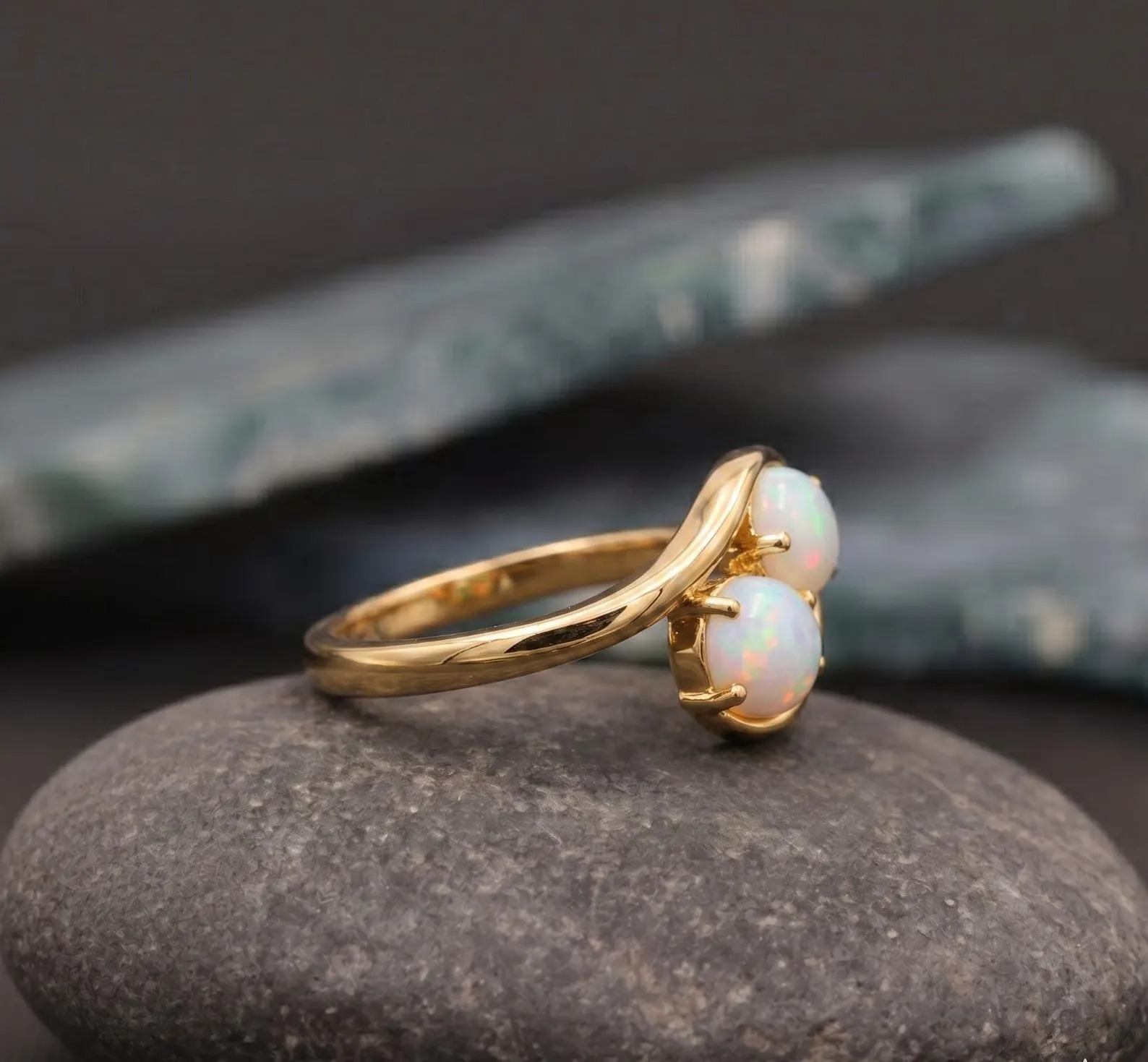 Opal Ring, Natural Opal Ring In 14k Gold-October Birthstone-Fire Opal Wedding Band Ring, Handmade Dainty Opal Promise Ring, Anniversary Gift