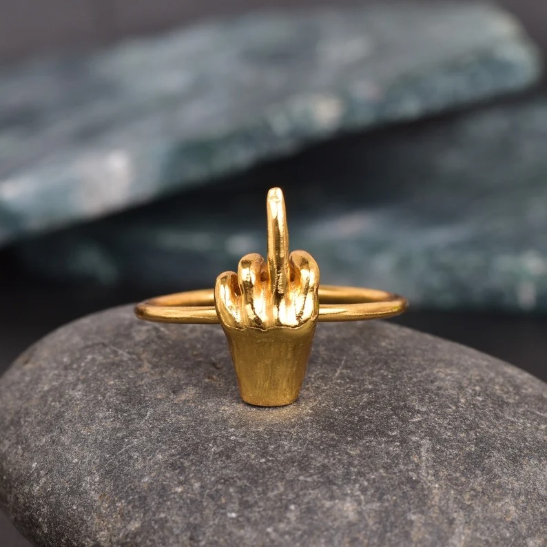 14K Gold Middle Finger Ring: Sterling Silver Statement Jewelry