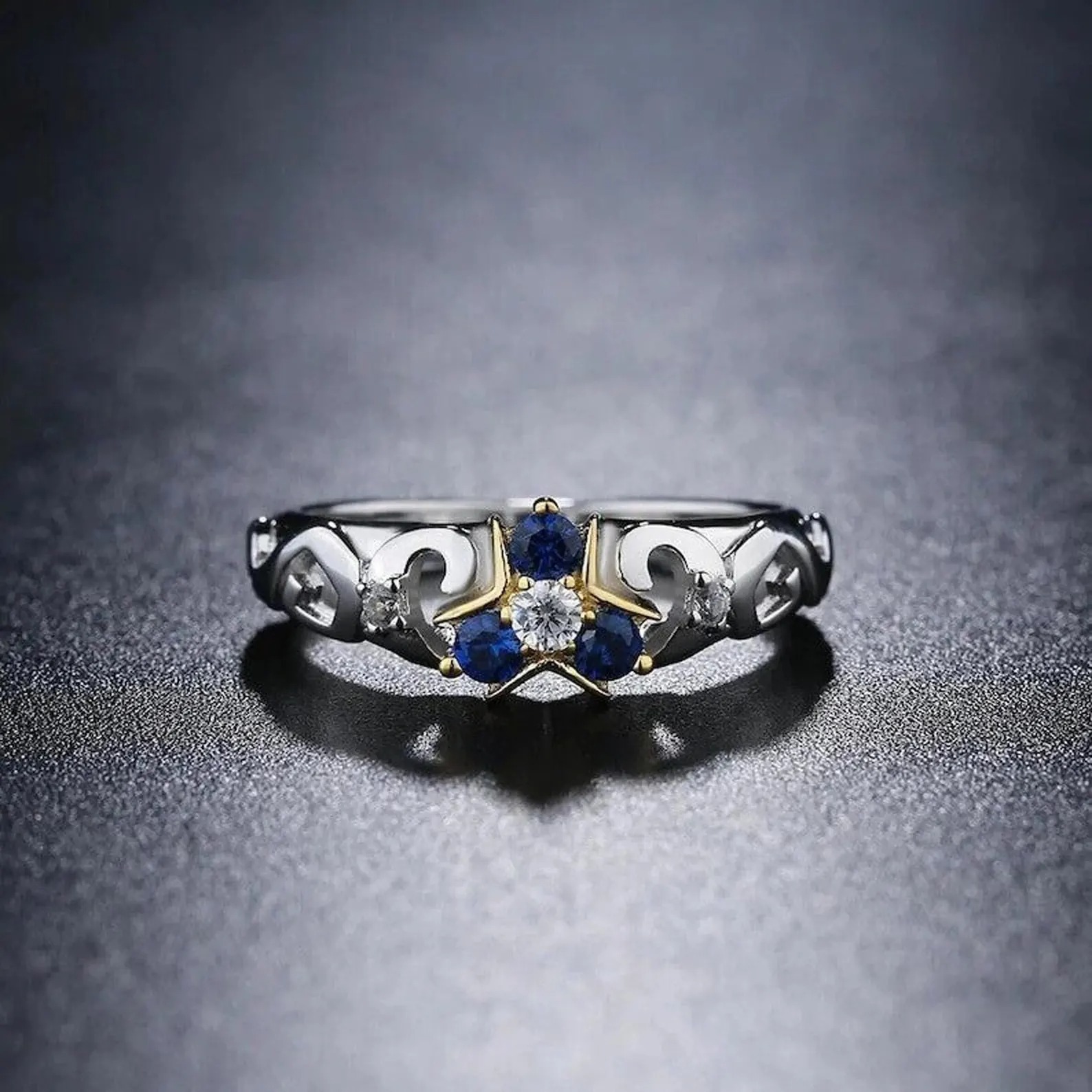 Triforce Zora's Sapphire Spiritual Stone Diamond Ring, 14K Gold Legend of Zelda Inspired Ring, Video Game Engagement Ring, 925 Sterling Ring