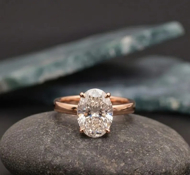 Oval Cut Moissanite Engagement Ring, 14K Solid Gold Solitaire Ring, Anniversary Ring Gift For Wife Diamond Ring, Minimalist Wedding Jewelry