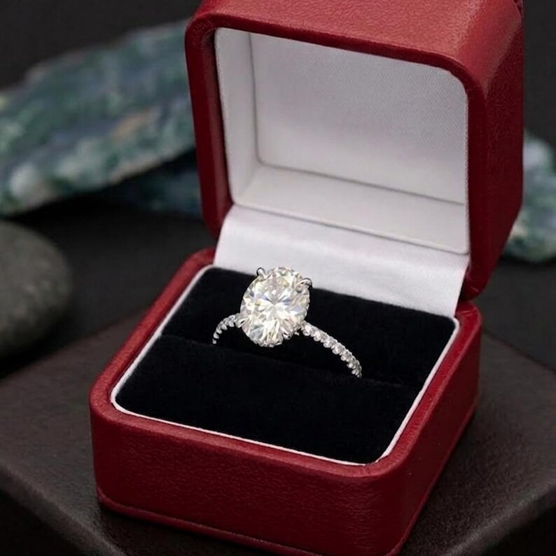 2.5CT Oval Moissanite Engagement Ring, Sterling Silver Hidden Halo Diamond Ring, 10K Solid Gold Ring, Promise Ring, Anniversary Gift for Her
