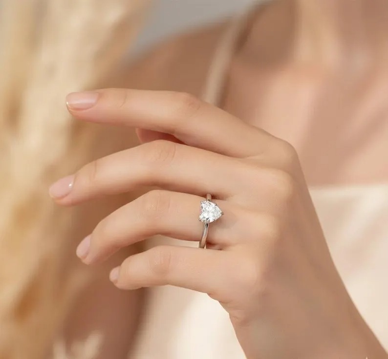 Heart Cut Lab Grown Diamond Engagement Ring | 1.01 CTW IGI Certified Diamonds | Solitaire Ring with Secret Halo Diamonds, Vintage Heart Cut