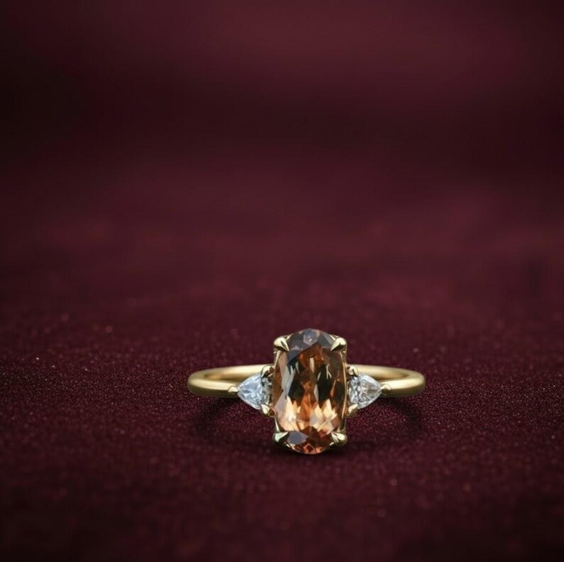 Oval Cut Citrine Engagement Ring, 14K Solid Gold Yellow Gemstone Bridal Ring, November Birthstone, Diamond Wedding Ring, Personalized Ring
