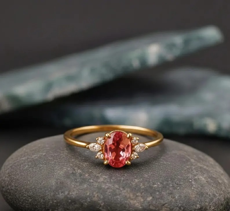 Pink Sapphire Ring, 14K Solid Gold Ring, Sapphire Wedding Ring Silver Ring Vintage Ring Stacking Ring Promise Pink Sapphire Ring For Women