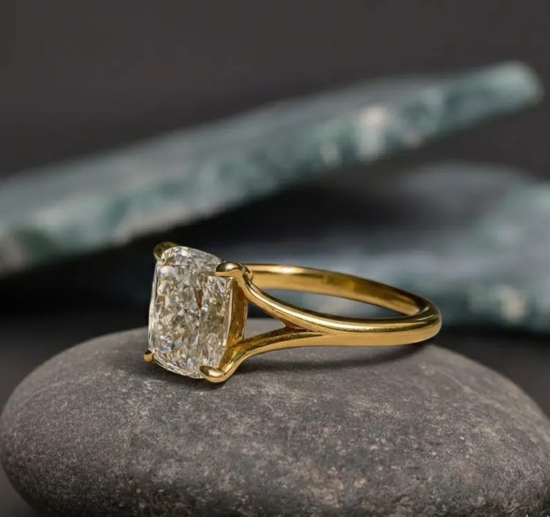 Cushion Cut Solitaire Engagement Ring, 4 Prongs Wedding Diamond Ring, Elongated Cushion Cut Anniversary Ring, Proposal Ring Gift For Women