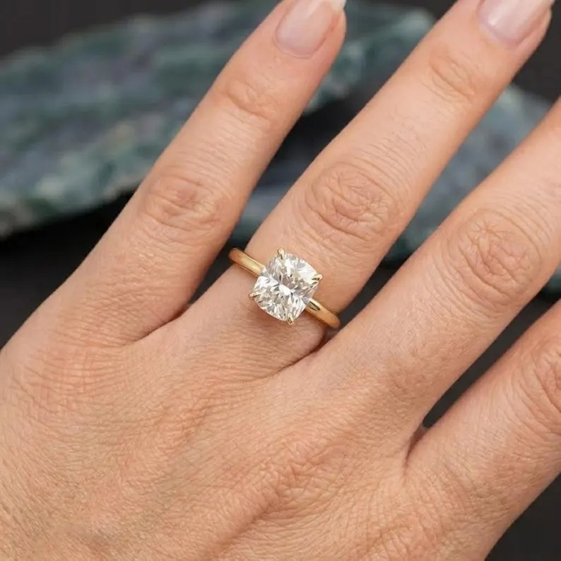 2.50ct Elongated Cushion Cut Moissanite Ring, Vintage Diamond Solitaire Ring, Elongated Cushion Cut Anniversary Ring, Proposal Gift For Her