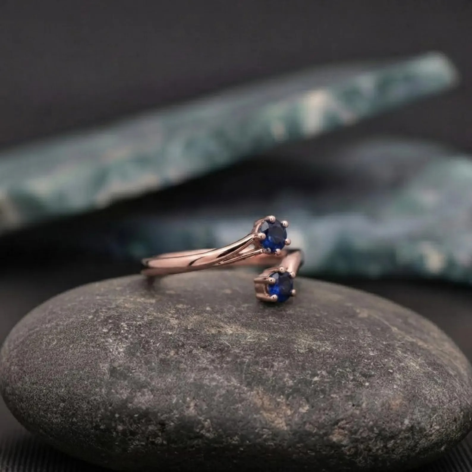 Rose Gold Open Wrap Ring, Blue Sapphire Adjustable Ring, Minimalist Dainty Ring, September Birthstone Gift For Her, Round Cut Sapphire Ring
