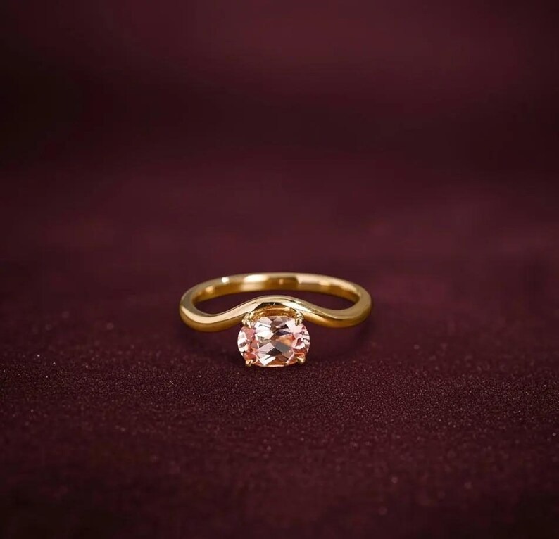 Oval Shaped Pink Sapphire Engagement Ring, Curved Wedding Band, Unique Bridal Gemstone Ring, Personalized Anniversary Ring Gift For Women