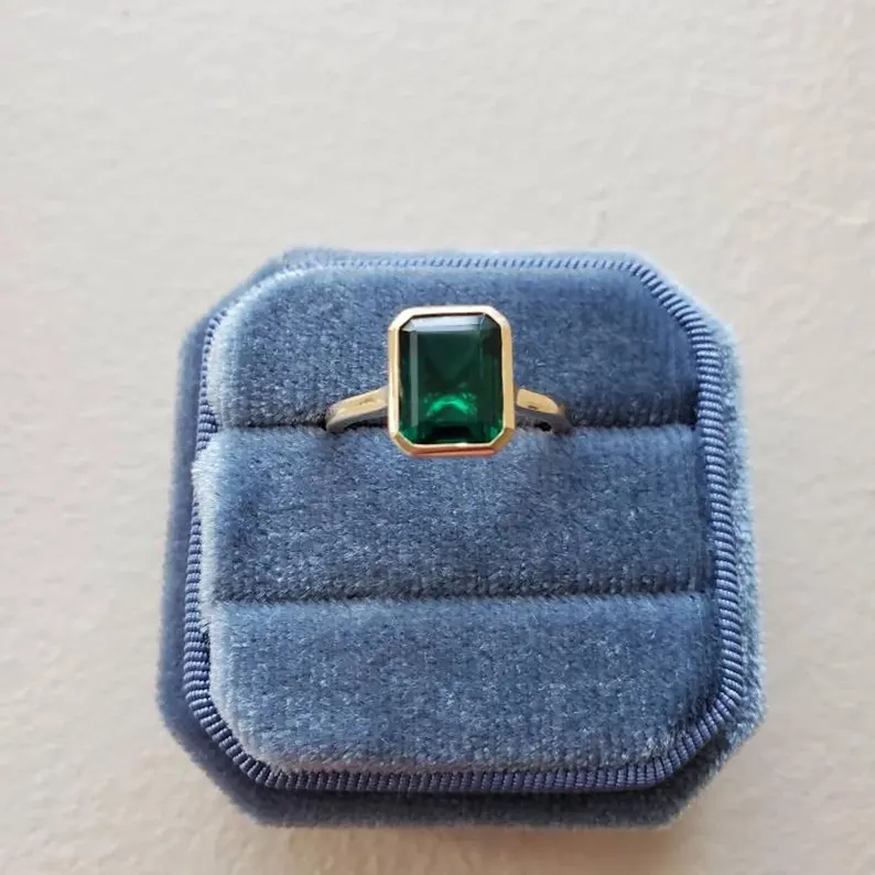 Radiant Cut Emerald Ring 14k Solid Gold Wedding Ring Solitaire Emerald Ring May Birthstone Handmade Jewelry Anniversary Gift For Her Women