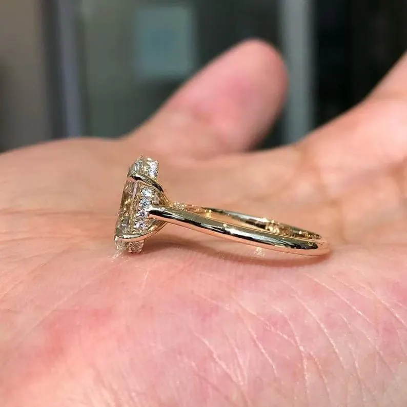 14kt Gold 2.5CT Moissanite Oval Ring: Hidden Halo Anniversary Ring, 14K Solid Gold Ring, Promise Ring, Anniversary Oval Solitaire Ring Gifts