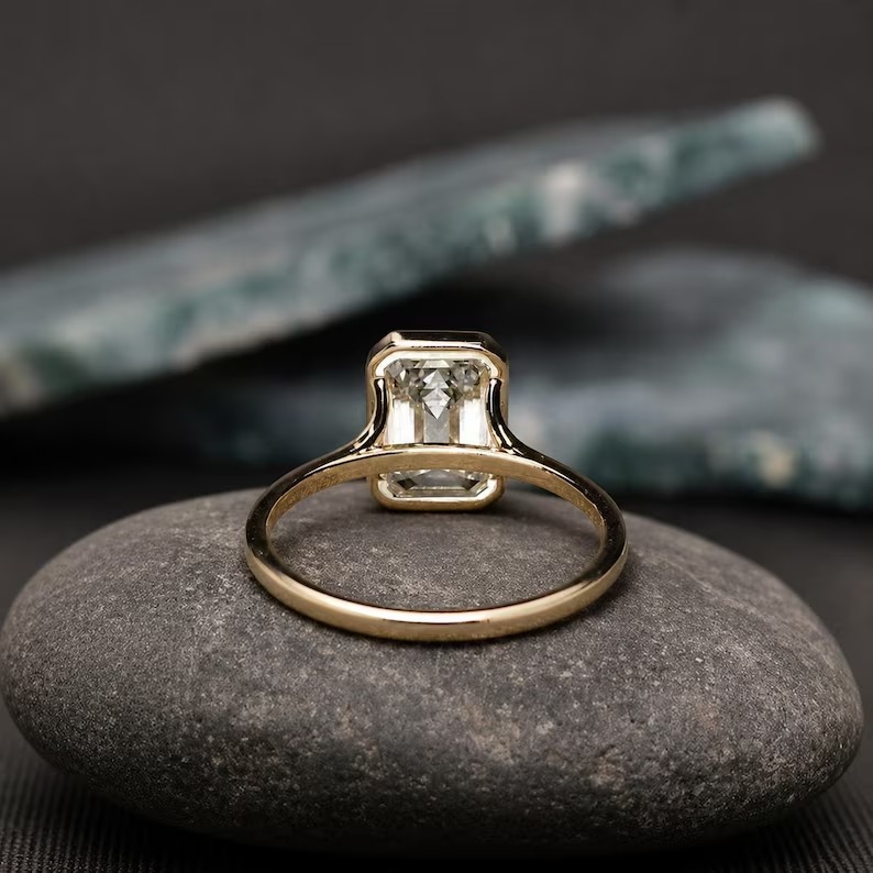 3 CT Emerald Cut Moissanite Engagement Ring 14K Gold Ring Bezel Set Wedding Rings Moissanite Bezel Set Solitaire Ring Promise Ring for Women