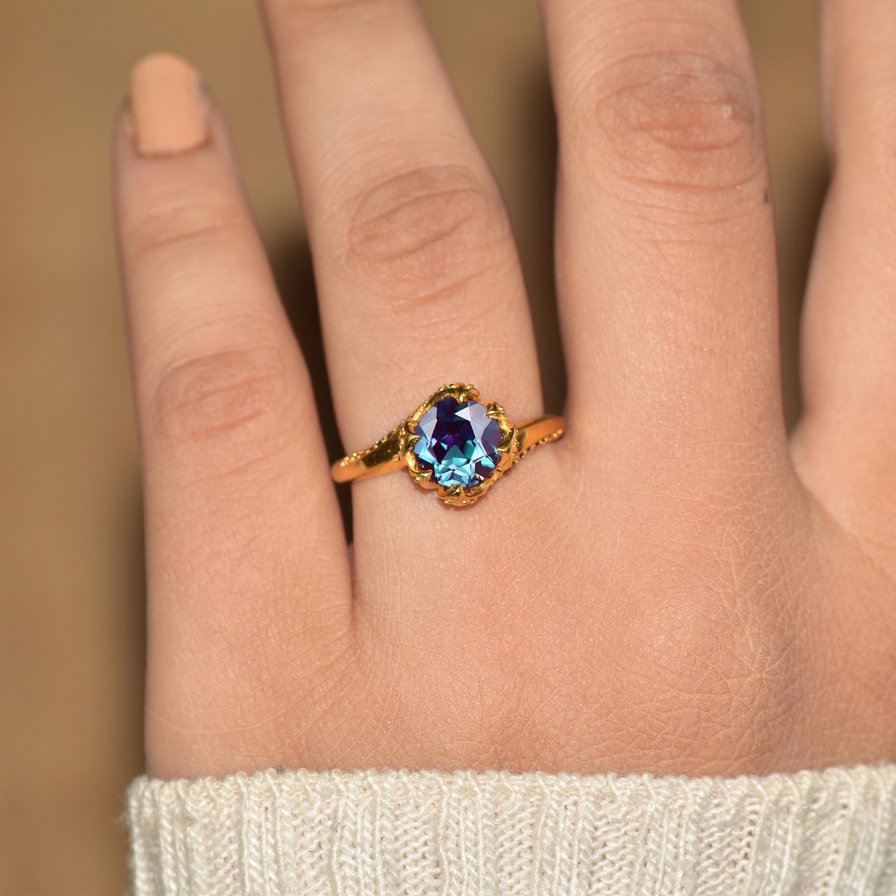 Alexandrite Engagement Ring Emerald Ring Color Change Alexandrite Ring Vintage Ring Rose Gold Alexandrite Ring Unique Ring Promise Ring