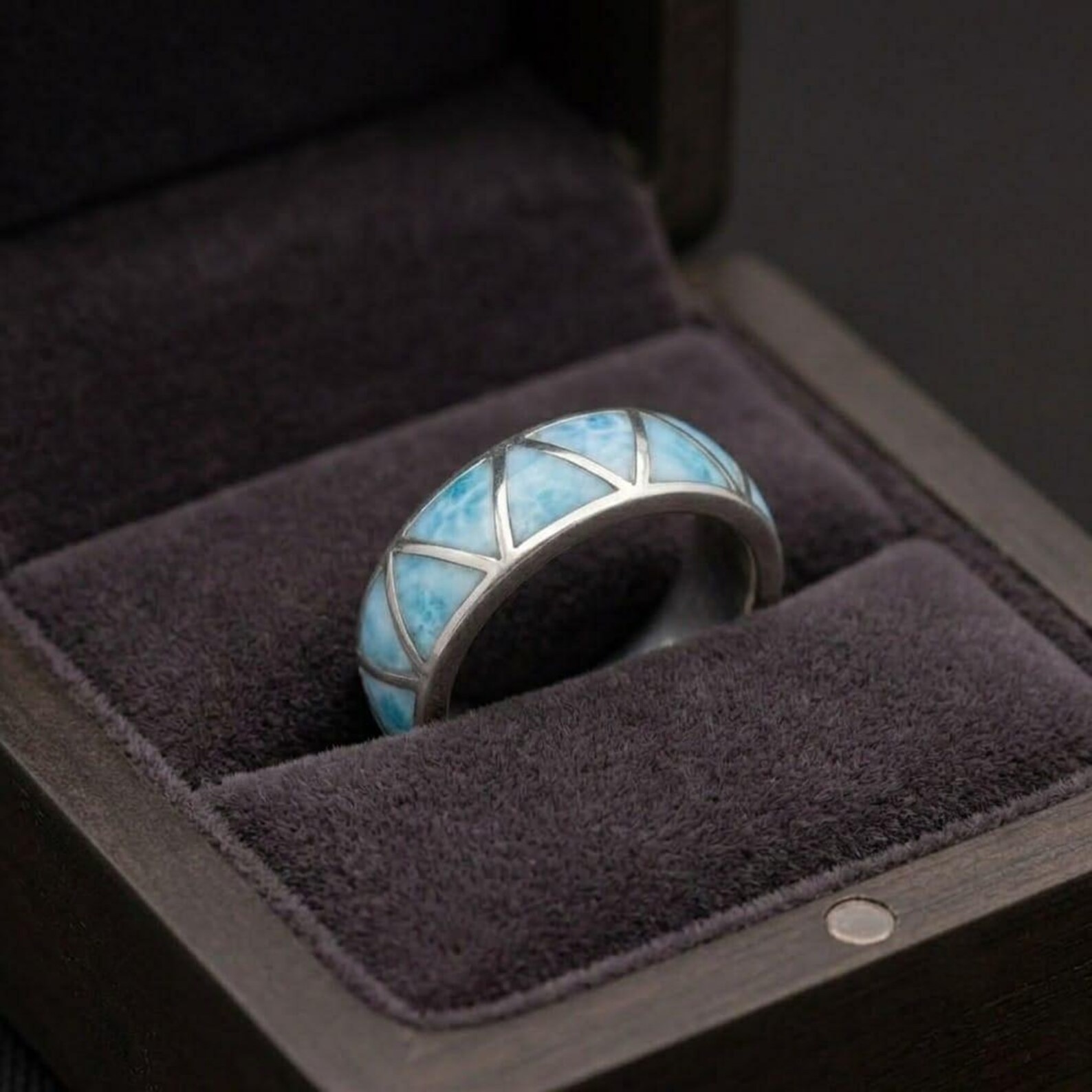 Enamel Engagement Ring, Trilliant Cut Blue Enamel Wedding Band, Ocean Inspired Jewelry, Dainty Gift for Women, 925 Sterling Silver Band