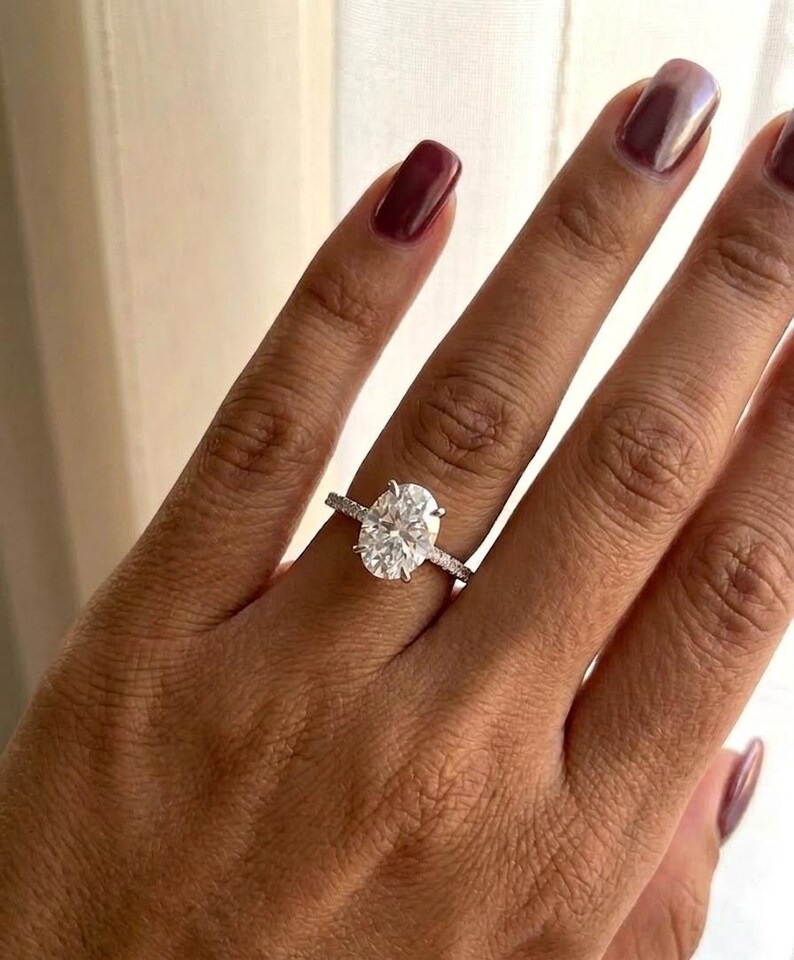 2.5CT Oval Moissanite Engagement Ring, Sterling Silver Hidden Halo Diamond Ring, 10K Solid Gold Ring, Promise Ring, Anniversary Gift for Her