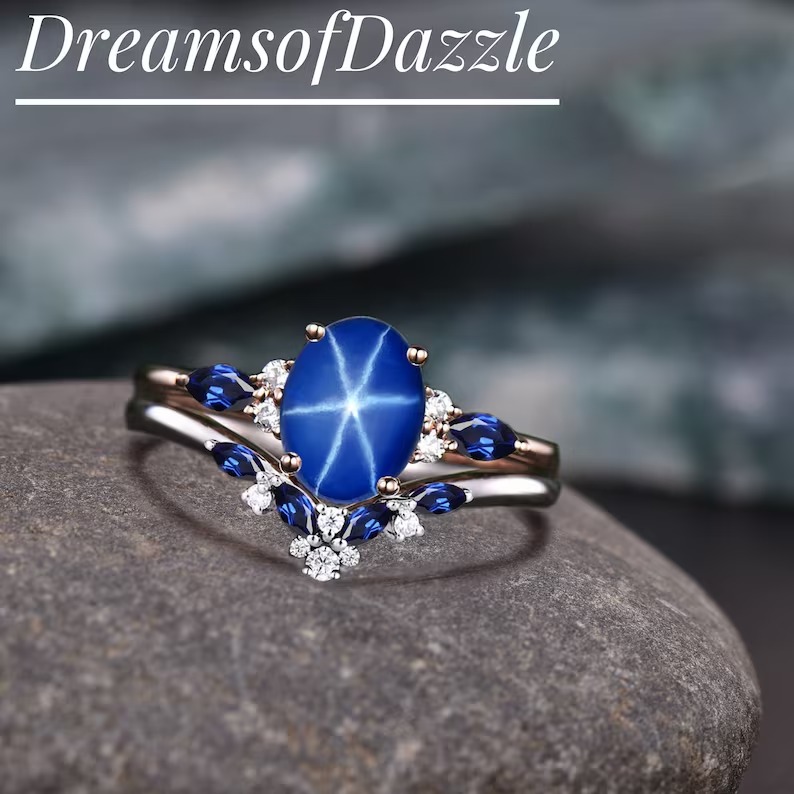Twig Star Sapphire Engagement Ring, Cornflower Star Sapphire Ring, Natural Inspired Star Sapphire Leaf Ring, September Birthstone Leaf Ring
