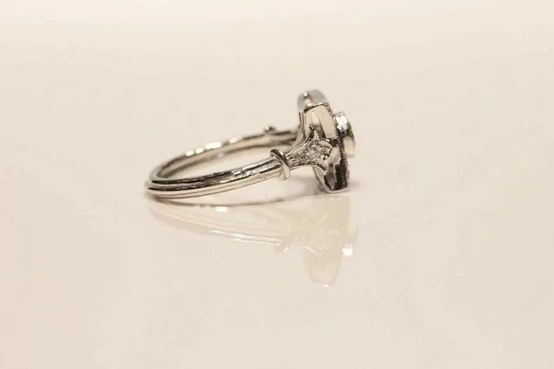 Antique Inspired Old European Diamond Ring – Edwardian Sapphire Engagement Ring – Art Deco Vintage Proposal Ring – Victorian Gift for Women