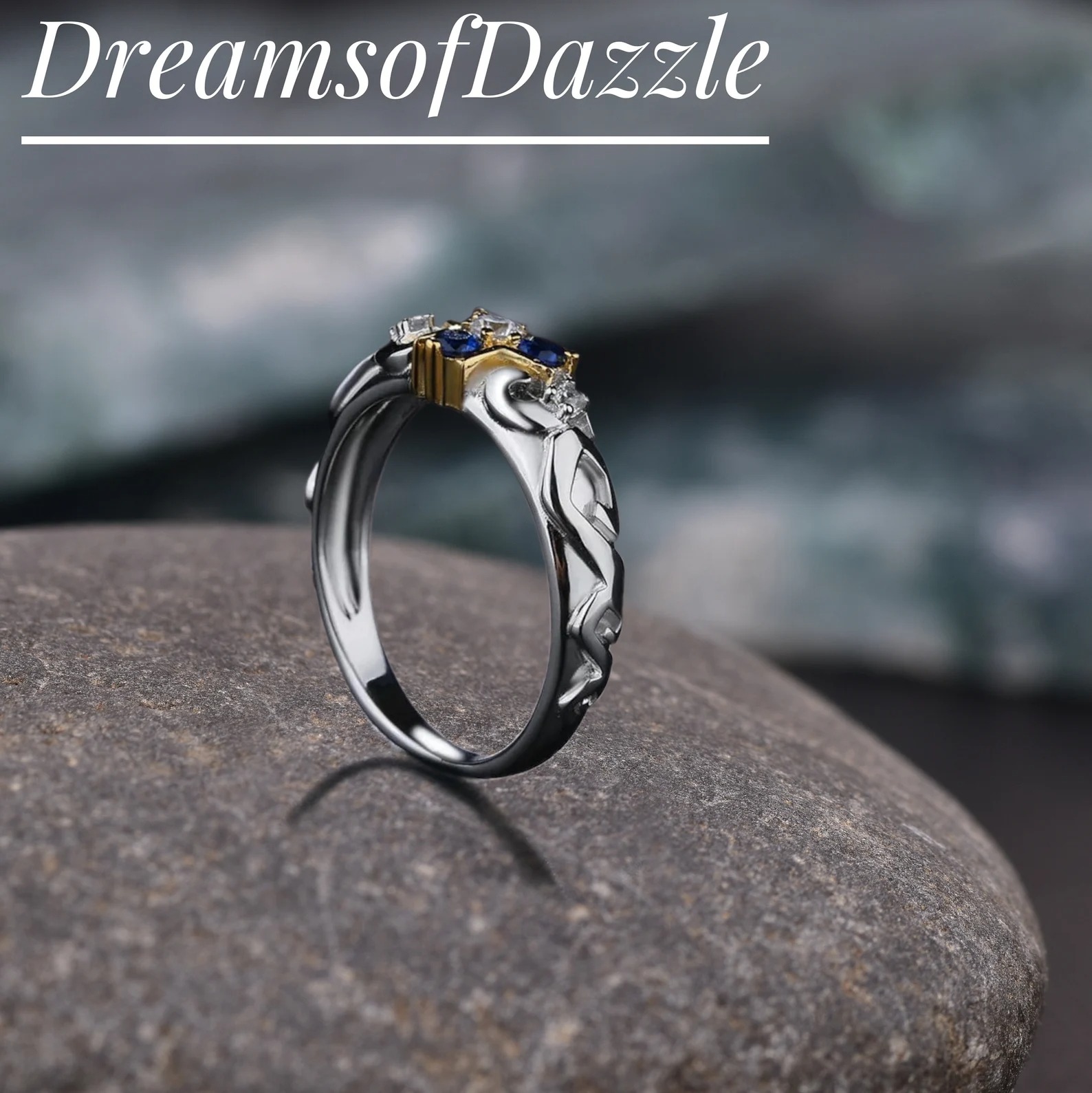 Triforce Zora's Sapphire Spiritual Stone Diamond Ring, 14K Gold Legend of Zelda Inspired Ring, Video Game Engagement Ring, 925 Sterling Ring