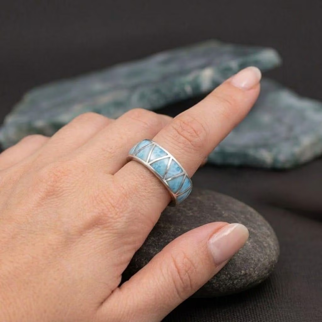 Enamel Engagement Ring, Trilliant Cut Blue Enamel Wedding Band, Ocean Inspired Jewelry, Dainty Gift for Women, 925 Sterling Silver Band